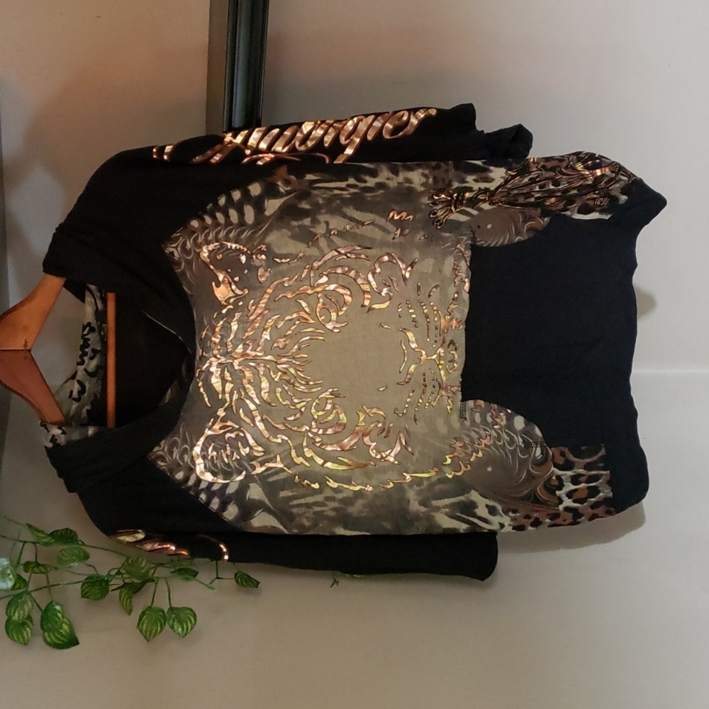 Nwot Christian Audigier Hooded Tiger Print Shirt